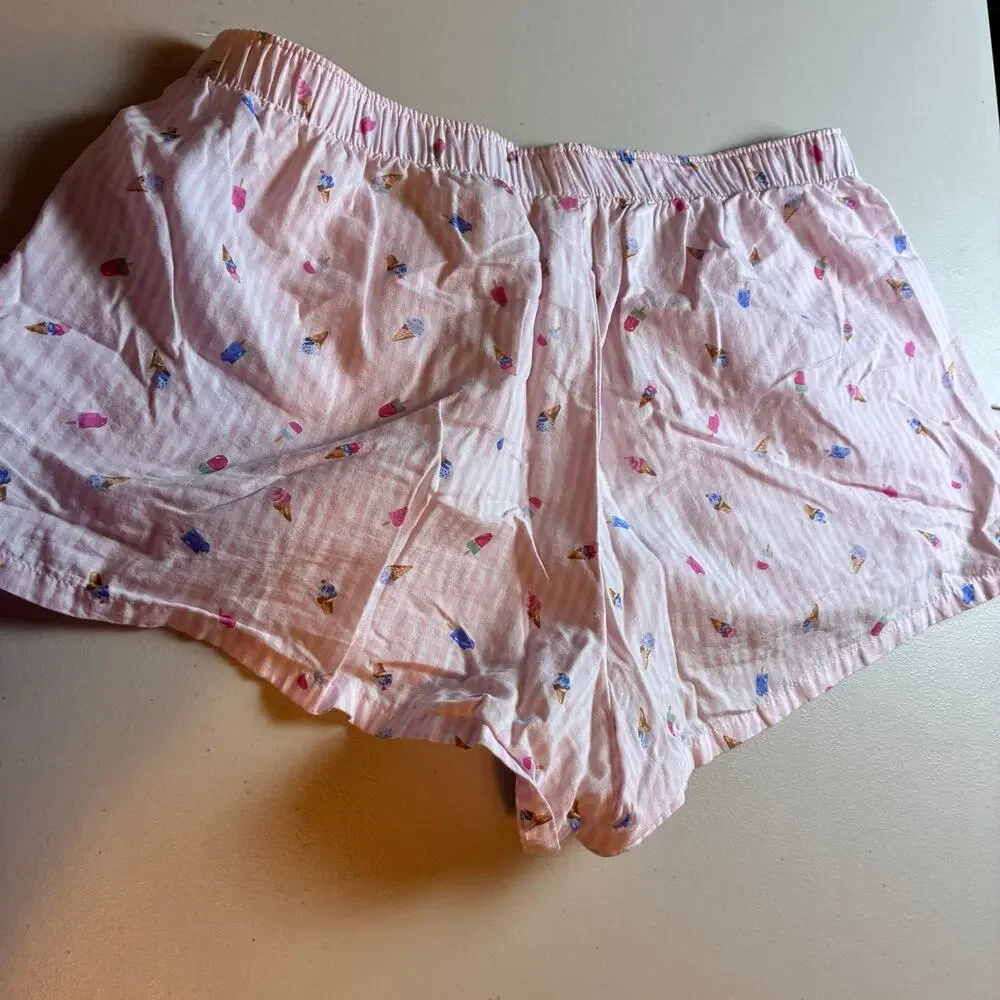 Hollister Sleep Pajama Shorts Medium Pink Ice Cream Stripe 100% Cotton Lounge